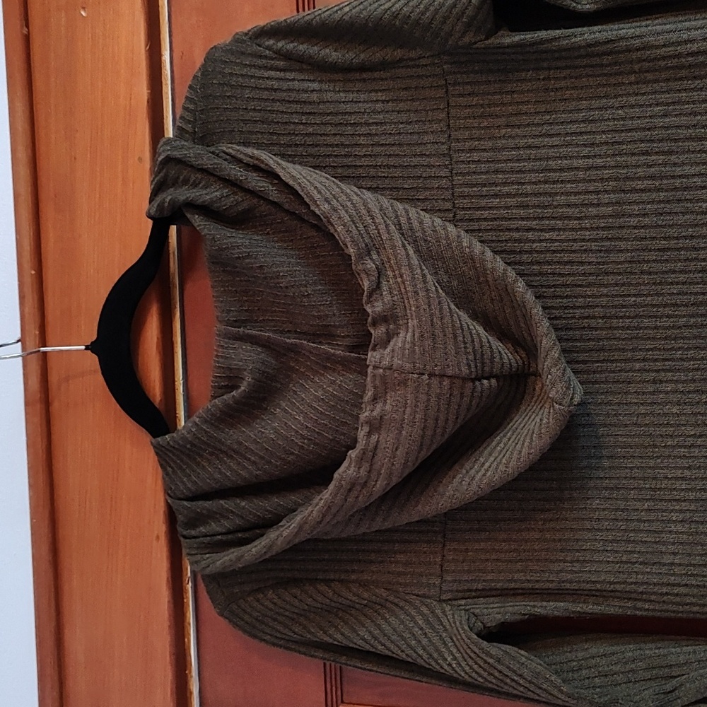 Hooded ribbed duster sweater/cape with open apron front - Picture 7 of 9